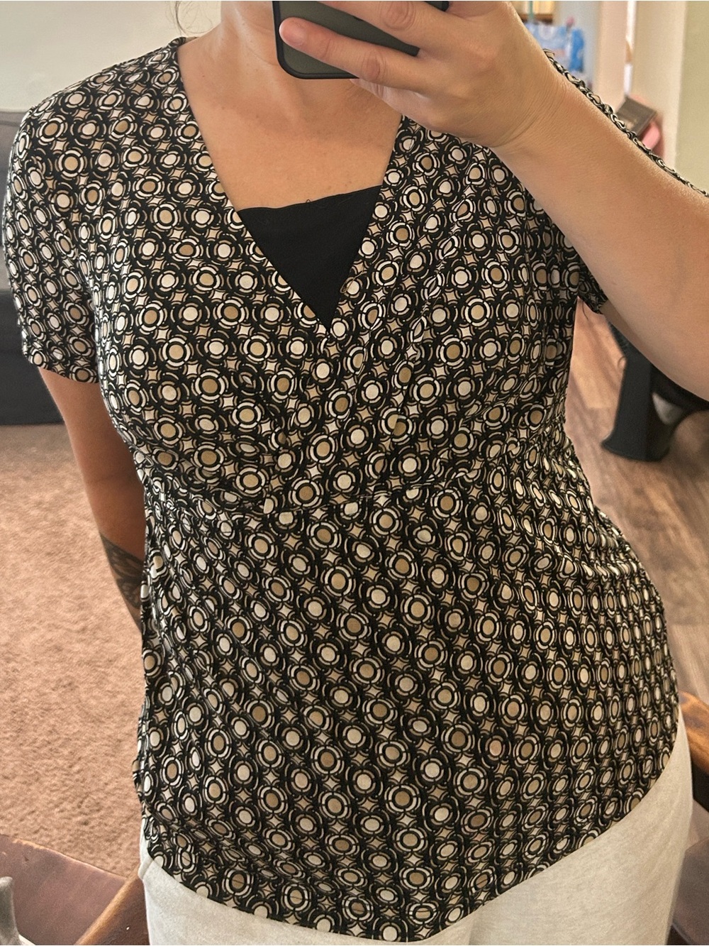 Black Geometric V-Neck Women’s Dress Top